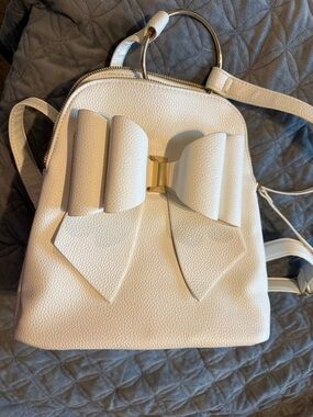 White Bow Accent Women's Backpack with Gold Hardware